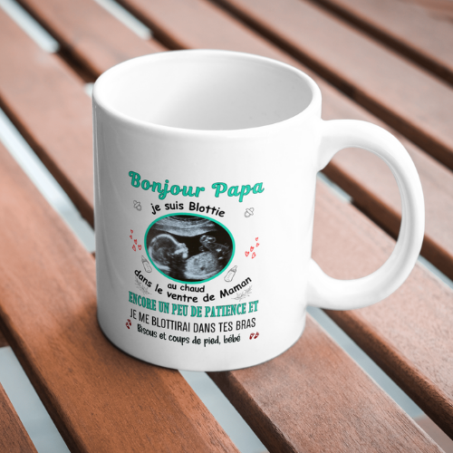 Mug personnalisé avec échographie, pour papa, turquoise, tasse cadeau personnalisable, fête des pères