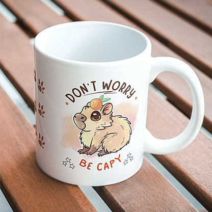 Mug Capybara "Don't worry be capy", jeu de mot mignon et humour