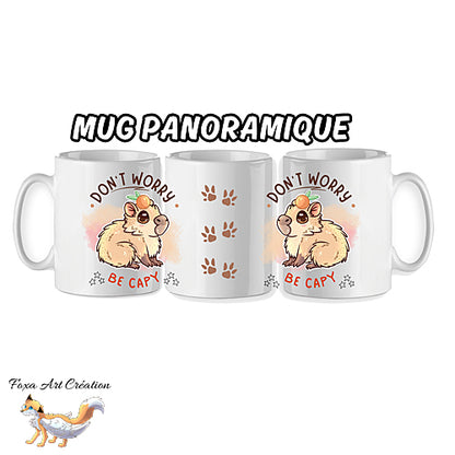 Mug Capybara "Don't worry be capy", jeu de mot mignon et humour
