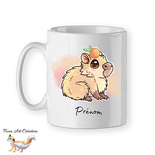 Mug Capybara mignon avec une orange personnalisable