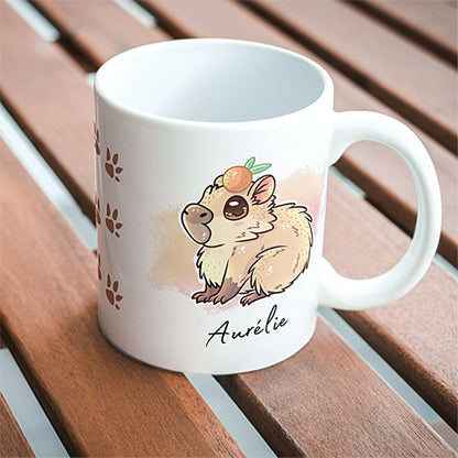 Mug Capybara mignon avec une orange personnalisable