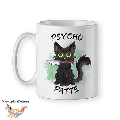 Mug Chat Noir Psychopathe "Psycho Patte", tasse humour