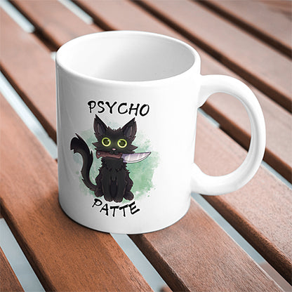 Mug Chat Noir Psychopathe "Psycho Patte", tasse humour