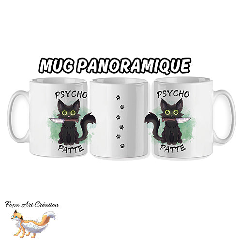 Mug Chat Noir Psychopathe "Psycho Patte", tasse humour