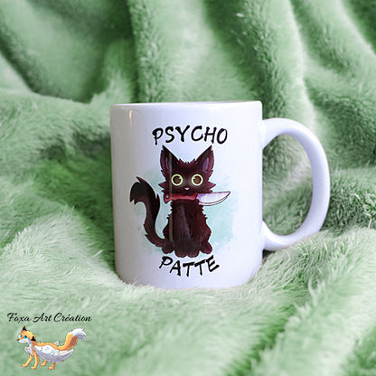 Mug Chat Noir Psychopathe "Psycho Patte", tasse humour