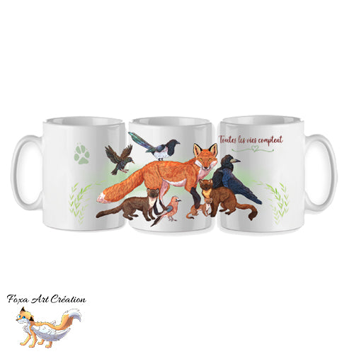 Mug "Toutes Les Vies Comptent" - Tasse Animaux ESOD "nuisibles" Écologie Faune Sauvage, Renard, Illustration