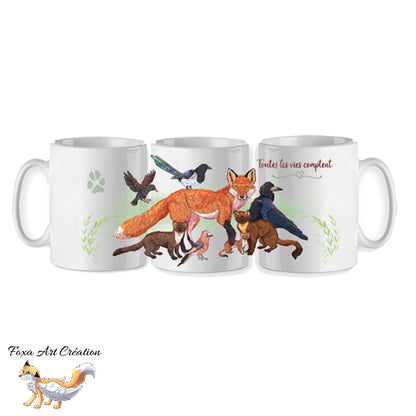 Mug "Toutes Les Vies Comptent" - Tasse Animaux ESOD "nuisibles" Écologie Faune Sauvage, Renard, Illustration