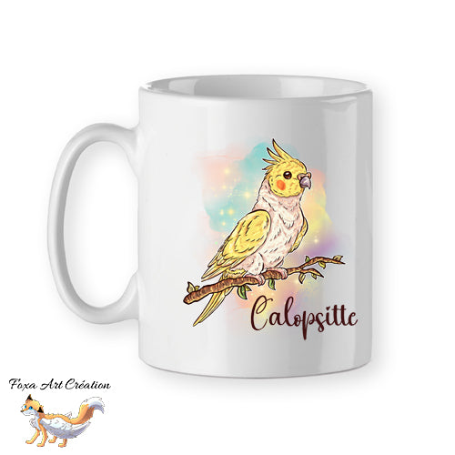 Mug Calopsitte Élégante Jaune, tasse cadeau perruche, petit perroquet oiseau, Illustration