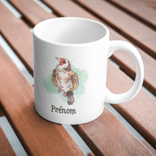 Mug Chardonneret élégant, tasse cadeau prénom personnalisable