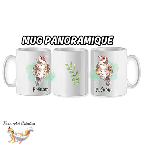Mug Chardonneret élégant, tasse cadeau prénom personnalisable