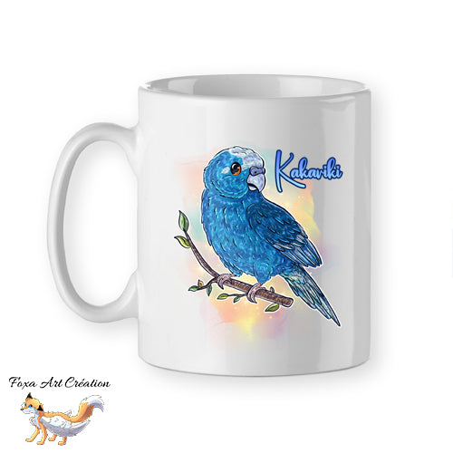 Mug Kakariki Bleu, Perruche de Sparrman, tasse cadeau petit perroquet oiseau, Illustration