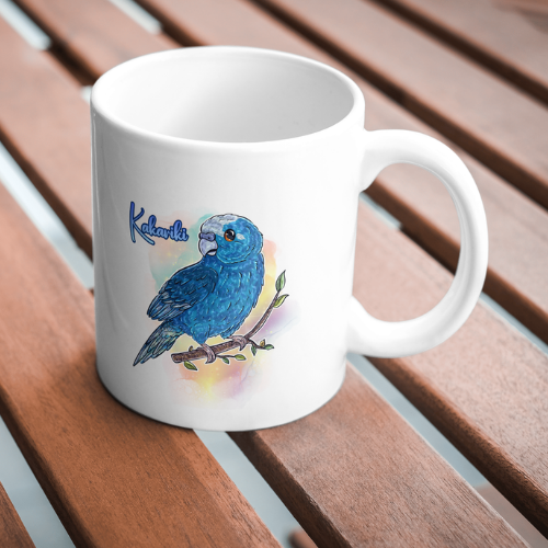 Mug Kakariki Bleu, Perruche de Sparrman, tasse cadeau petit perroquet oiseau, Illustration