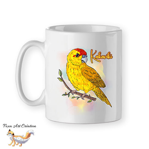Mug Kakariki Jaune Lutino, Perruche de Sparrman, tasse cadeau petit perroquet oiseau, Illustration