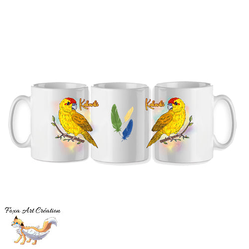 Mug Kakariki Jaune Lutino, Perruche de Sparrman, tasse cadeau petit perroquet oiseau, Illustration