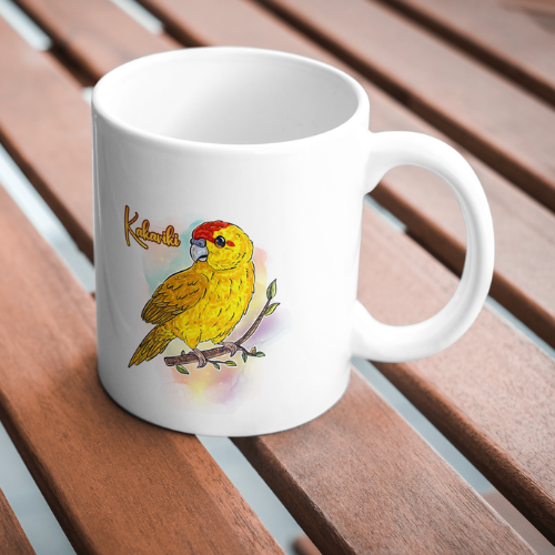 Mug Kakariki Jaune Lutino, Perruche de Sparrman, tasse cadeau petit perroquet oiseau, Illustration