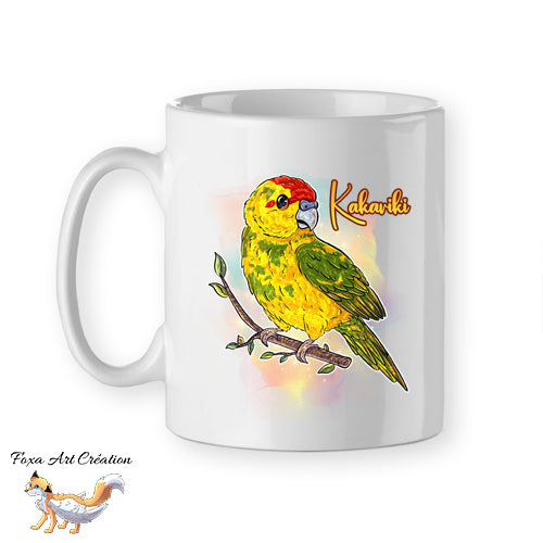 Mug Kakariki Jaune Panaché, Perruche de Sparrman, tasse cadeau petit perroquet oiseau, Illustration