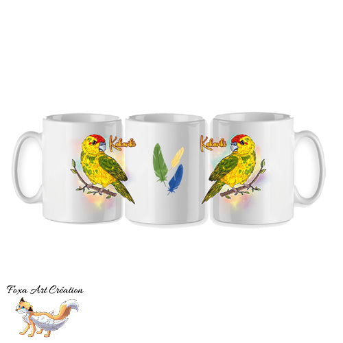 Mug Kakariki Jaune Panaché, Perruche de Sparrman, tasse cadeau petit perroquet oiseau, Illustration