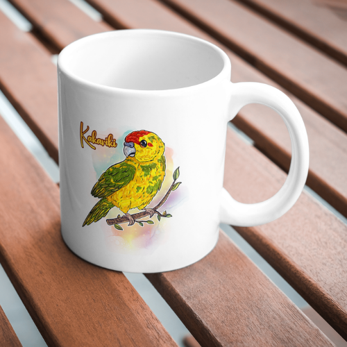 Mug Kakariki Jaune Panaché, Perruche de Sparrman, tasse cadeau petit perroquet oiseau, Illustration