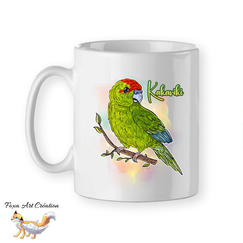 Mug Kakariki Vert, Perruche de Sparrman, tasse cadeau petit perroquet oiseau, Illustration