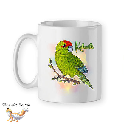 Mug Kakariki Vert, Perruche de Sparrman, tasse cadeau petit perroquet oiseau, Illustration