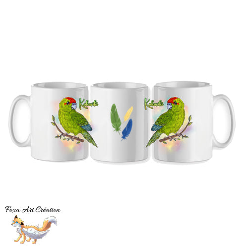 Mug Kakariki Vert, Perruche de Sparrman, tasse cadeau petit perroquet oiseau, Illustration