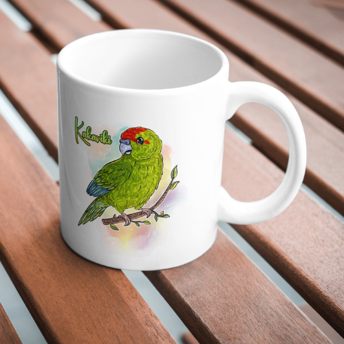 Mug Kakariki Vert, Perruche de Sparrman, tasse cadeau petit perroquet oiseau, Illustration