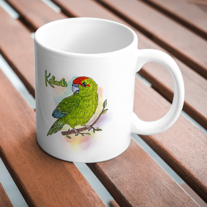 Mug Kakariki Vert, Perruche de Sparrman, tasse cadeau petit perroquet oiseau, Illustration