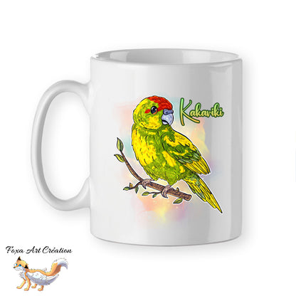 Mug Kakariki Vert Panaché, Perruche de Sparrman, tasse cadeau petit perroquet oiseau, Illustration