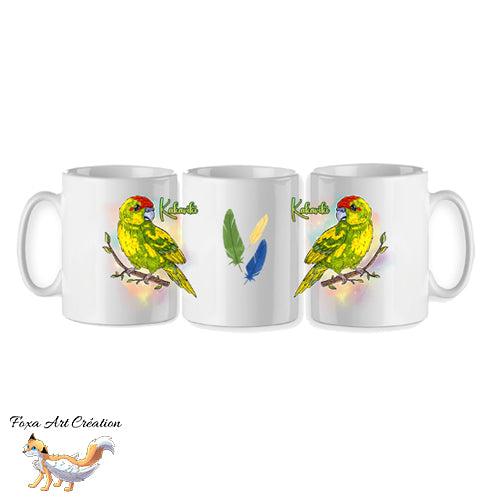Mug Kakariki Vert Panaché, Perruche de Sparrman, tasse cadeau petit perroquet oiseau, Illustration