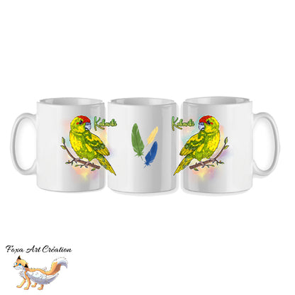 Mug Kakariki Vert Panaché, Perruche de Sparrman, tasse cadeau petit perroquet oiseau, Illustration