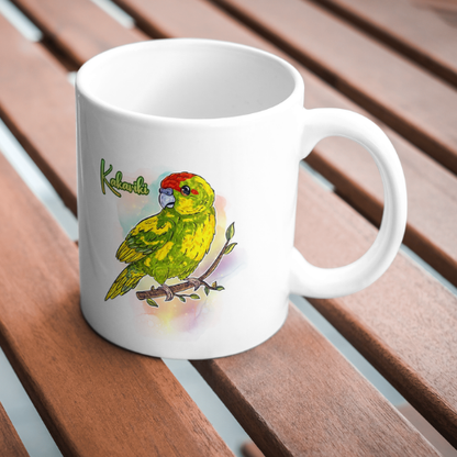 Mug Kakariki Vert Panaché, Perruche de Sparrman, tasse cadeau petit perroquet oiseau, Illustration