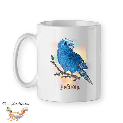 Mug Kakariki Bleu, Perruche de Sparrman, tasse cadeau prénom personnalisable petit perroquet oiseau, Illustration