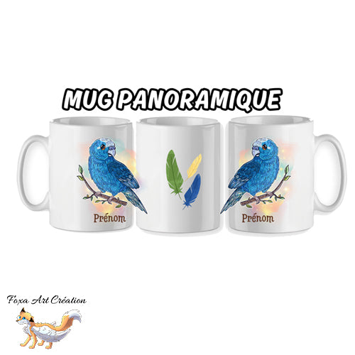 Mug Kakariki Bleu, Perruche de Sparrman, tasse cadeau prénom personnalisable petit perroquet oiseau, Illustration