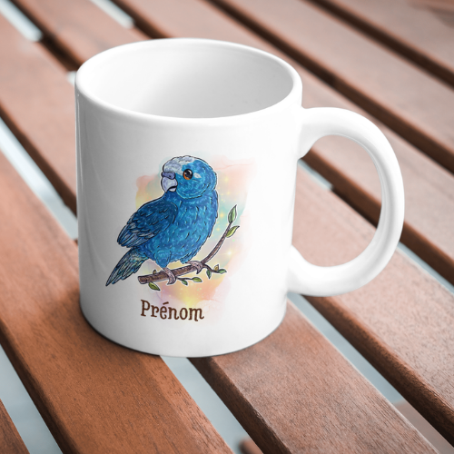 Mug Kakariki Bleu, Perruche de Sparrman, tasse cadeau prénom personnalisable petit perroquet oiseau, Illustration