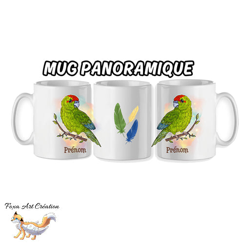 Mug Kakariki Vert, Perruche de Sparrman, tasse cadeau prénom personnalisable petit perroquet oiseau