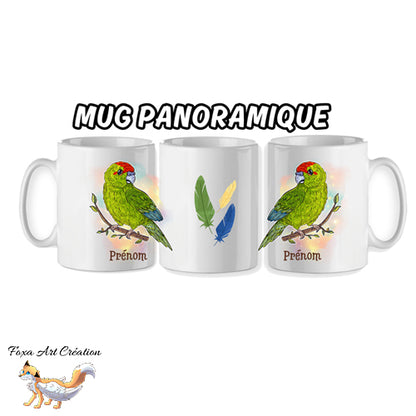 Mug Kakariki Vert, Perruche de Sparrman, tasse cadeau prénom personnalisable petit perroquet oiseau