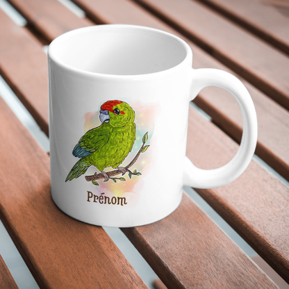 Mug Kakariki Vert, Perruche de Sparrman, tasse cadeau prénom personnalisable petit perroquet oiseau