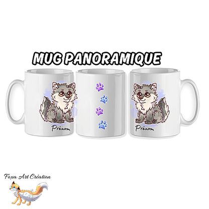 Mug Loup Mignon Assis, personnalisable avec prénom, tasse cadeau
