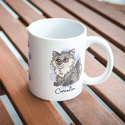 Mug Loup Mignon Assis, personnalisable avec prénom, tasse cadeau