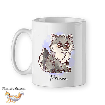 Mug Loup Mignon Assis, personnalisable avec prénom, tasse cadeau