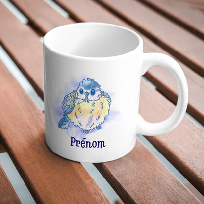 Mug Mésange bleue, tasse cadeau prénom personnalisable