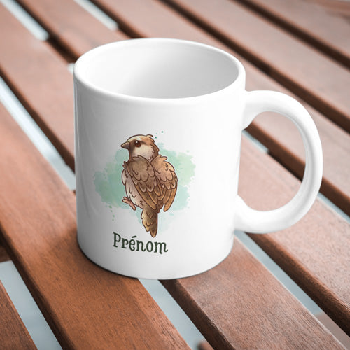 Mug Moineau, tasse cadeau prénom personnalisable