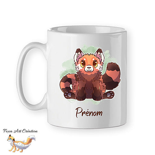 Mug Panda Roux Mignon Assis, tasse cadeau personnalisable