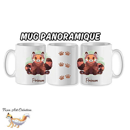 Mug Panda Roux Mignon Assis, tasse cadeau personnalisable