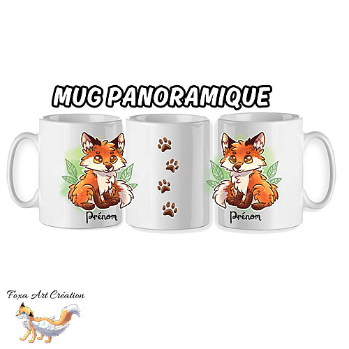 Mug Renard Roux, Mignon et Assis, feuilles vertes, tasse cadeau personnalisable