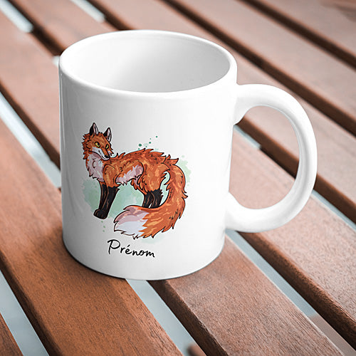 Mug Renard Roux se tenant debout, Illustration, tasse cadeau personnalisable