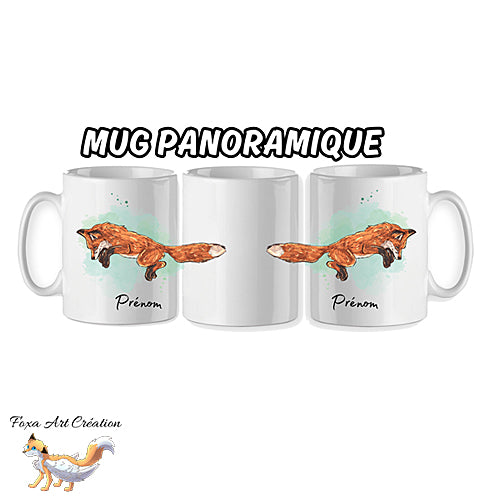 Mug Renard Roux en Mulotage, qui bondit, Illustration, tasse cadeau personnalisable