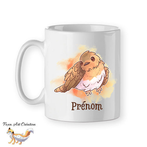 Mug Rouge-gorge, tasse cadeau prénom personnalisable
