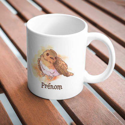 Mug Rouge-gorge, tasse cadeau prénom personnalisable