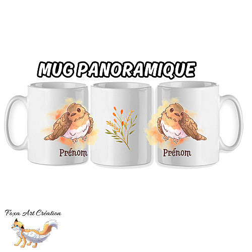Mug Rouge-gorge, tasse cadeau prénom personnalisable